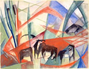 Landscape with black horses by Franz Marc