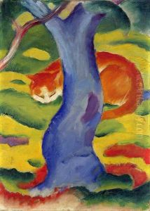 Cat behind a tree by Franz Marc