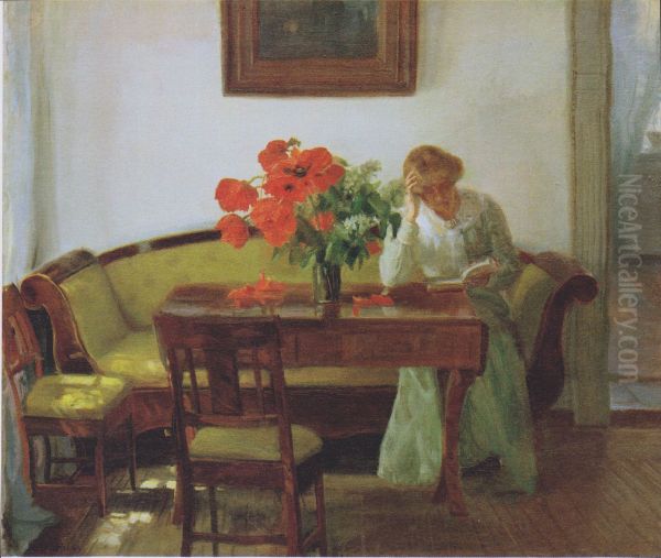 Interior with poppies and reading woman (Lizzy Hohlenberg) - view 1