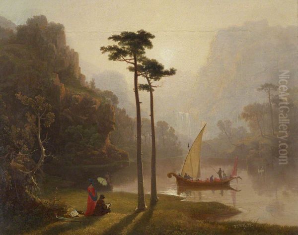 Lake Scene with Boat and Figures - view 1