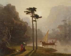 Lake Scene with Boat and Figures by James Baker Pyne
