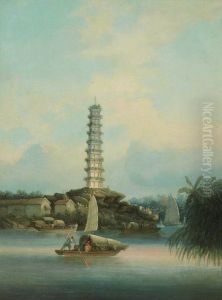 Chinese Scene with Pagoda and Junks