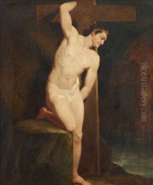 Academic Study of a Male Nude in the same Pose as a Figure in Michelangelo's 'Last Judgement' in the Sistine Chapel, Rome - view 1