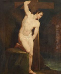Academic Study of a Male Nude in the same Pose as a Figure in Michelangelo's 'Last Judgement' in the Sistine Chapel, Rome by William Etty