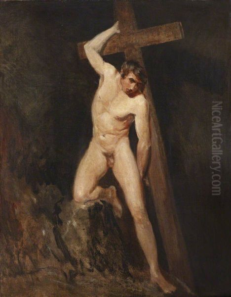 Academic Study of a Male Nude in the same Pose as a Figure in Michelangelo's 'Last Judgement' in the Sistine Chapel, Rome - view 1