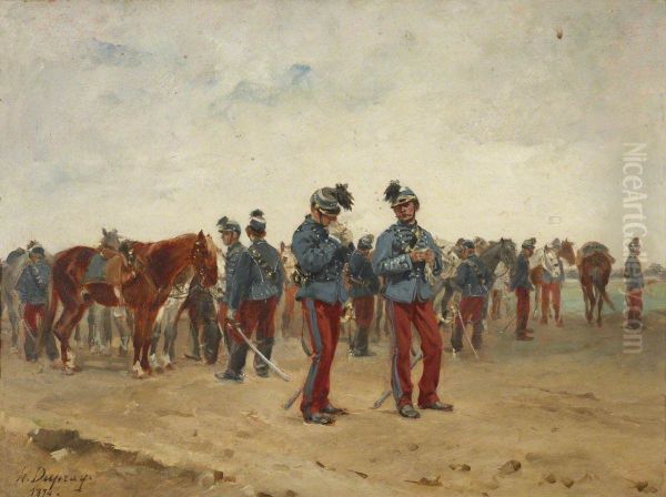 French Cavalry Standing by their Mounts - view 1