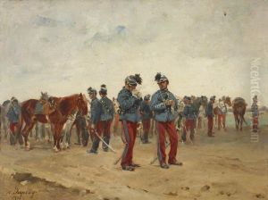 French Cavalry Standing by their Mounts by Henri Louis Dupray
