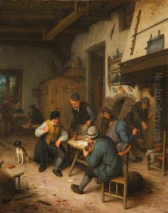 The Interior of an Inn with Peasants playing Cards by Adriaen van Ostade