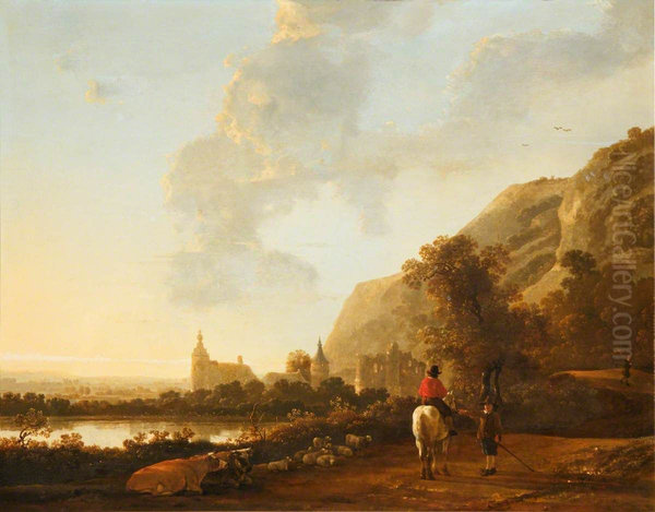 A River Landscape with a Horseman on a Road - view 1