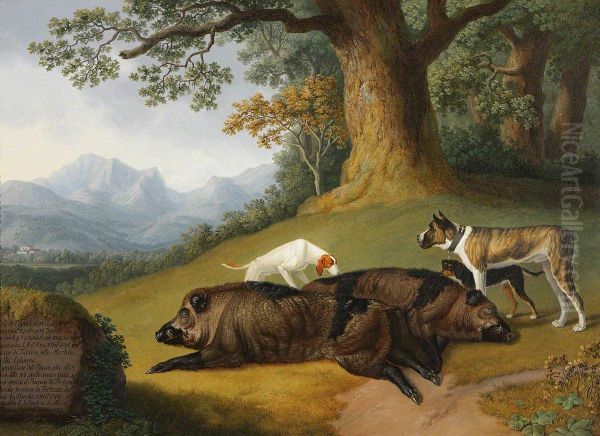 Two Views of a Dead Boar with a Mastiff and two other Dogs - view 1