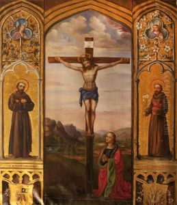 Triptych with Christ crucified with Saint Mary Magdalen (after Pietro Perugino), and Saint Francis and Saint Anthony of Padua