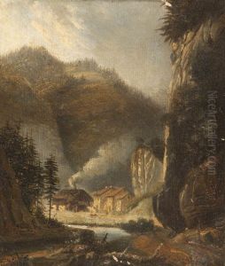 Subalpine Valley with a Village below by Georgiana Chatterton