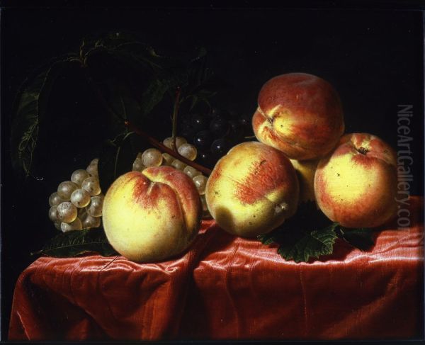 Peaches and Grapes on a Draped Table - view 1