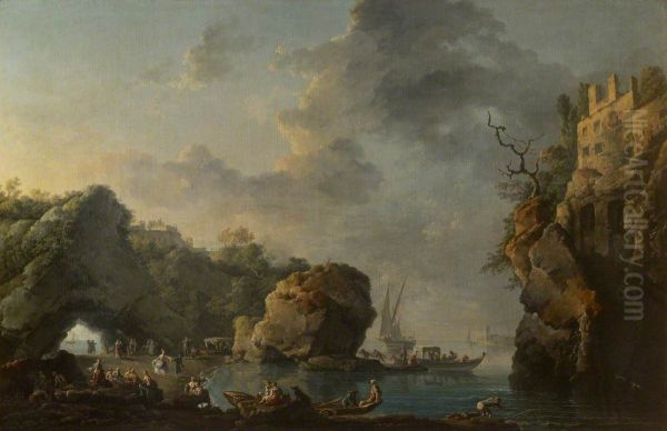 Coastal Scene with Fisherman and Ladies and Gentlemen assembling for Lunch - view 1