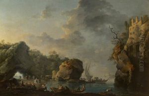 Coastal Scene with Fisherman and Ladies and Gentlemen assembling for Lunch by Carlo Bonavia