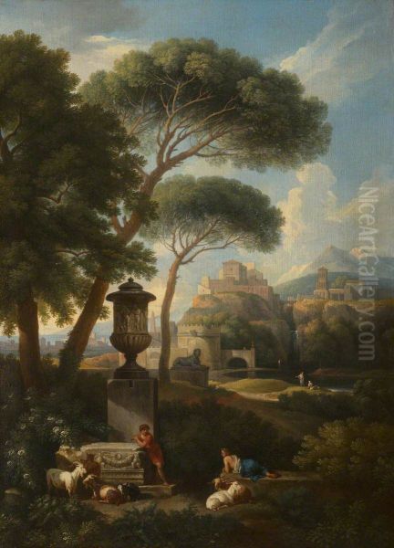 A Classical Landscape with an Urn, Shepherds and Goats - view 1