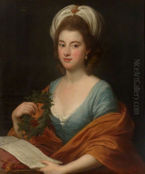 Miss Frances Lyde Browne holding Music and a Wreath - view 1