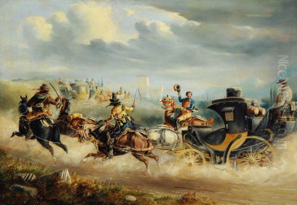 Coaches attacked by Brigands on a Spanish Road - view 1