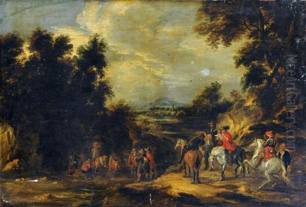 Cavaliers halting on a Roadway in a Landscape - view 1