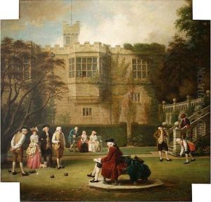 Figures Playing Bowls On The Lawn Of Haddonhall by John Watkins Chapman