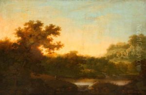 River Landscape, with Fisherman, and distant Ruins of an Abbey River Landscape, with Fisherman, and distant Ruins of an Abbey