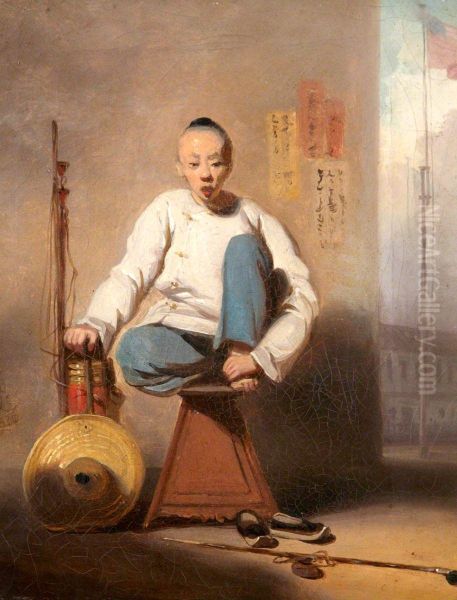 A Chinese Barber outside the American Factory in Canton (Guangzhou, China) - view 1
