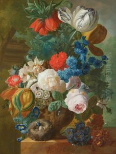 Roses, Tulips and Crown Imperial in a Vase with a Bird's Nest Roses, Tulips and Crown Imperial in a Vase with a Bird's Nest