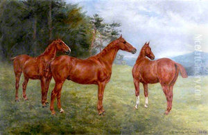 Three Chestnut Horses in a Landscape Three Chestnut Horses in a Landscape