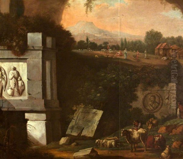 Herdsmen with their Flock and Ruined Monuments - view 1