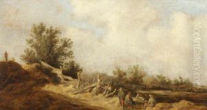 Dune Landscape with Three Figures by a Dilapidated Wooden Fence by Jan van Goyen