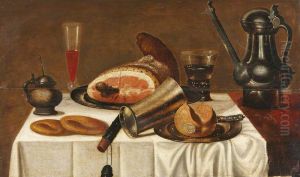 Still Life with Food and Drink on a White Tablecloth by Pieter Claesz
