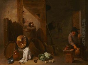Kitchen Interior with Toper and other Peasants beyond by David Teniers the Younger