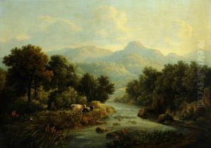 Wooded Landscape with Cows at a Riverbank Wooded Landscape with Cows at a Riverbank