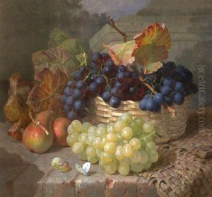 Still Life of White and Red Grapes in a Basket, with Two Pears and a Cabbage White