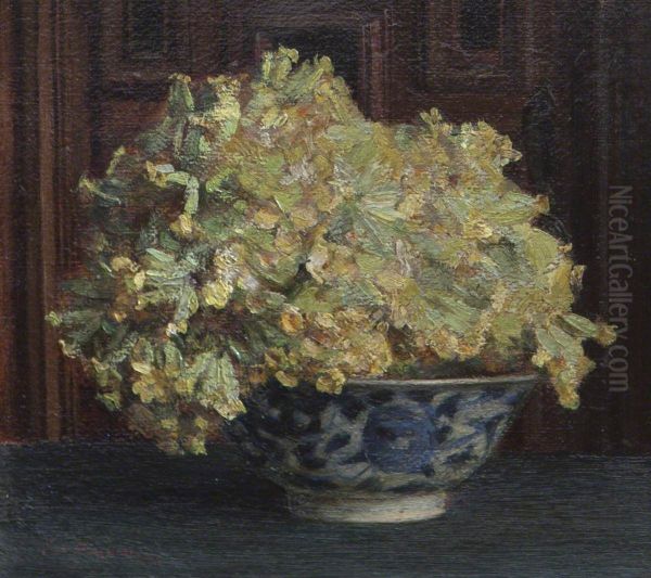Cowslips in a Blue and White Bowl - view 1