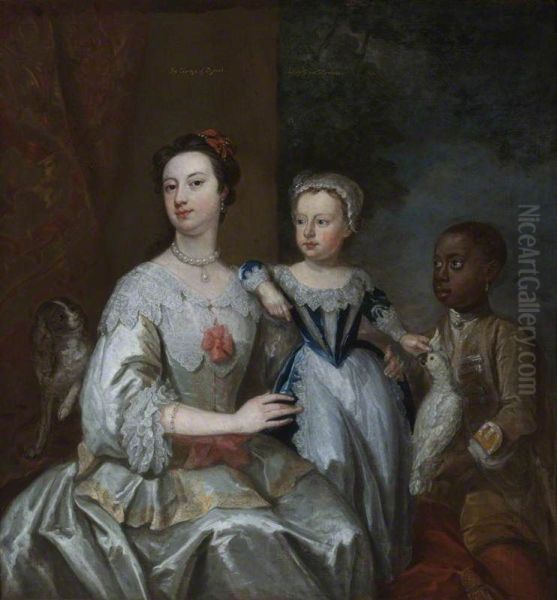 Lady Grace Carteret, Countess of Dysart (1713-1755) with a Child (possibly Lady Frances Tollemache [1738 - 1807]), a Black Servant, Cockatoo and Spaniel - view 1