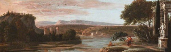 River Landscape with Classical Ruins and a Castle - view 1
