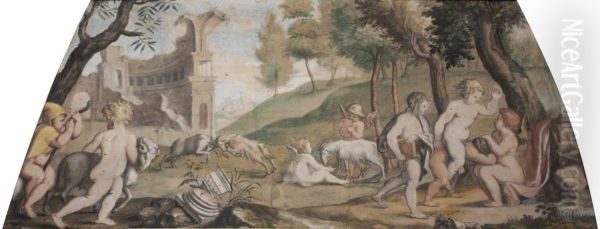 Putti and Cupids playing with Goats (after Polidoro da Caravaggio) - view 1