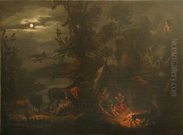 Night Scene with Figures grouped around a Fire - view 1