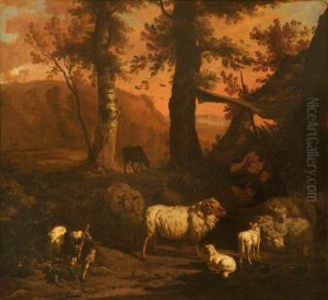 A Landscape with a Shepherd under an Awning surrounded by Sheep and a Goat A Landscape with a Shepherd under an Awning surrounded by Sheep and a Goat