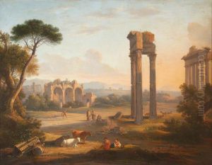 View of the Forum, Rome with Two Herdsmen and Three Cows by William Linton