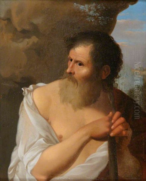 Figure of a Bearded Man leaning on a Staff - view 1