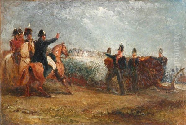Scenes with the Duke of Wellington at the Battle of Waterloo (The Meeting of Wellington and Blucher at Waterloo and Wellington with Frontline Artillery at Waterloo) - view 1