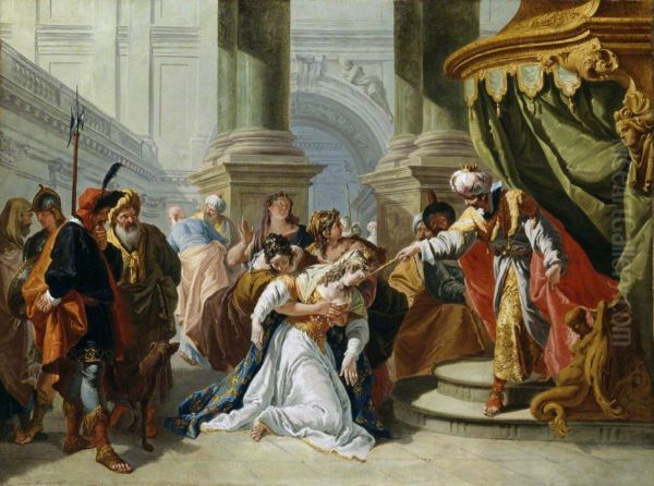 Esther fainting before King Ahasuerus - view 1