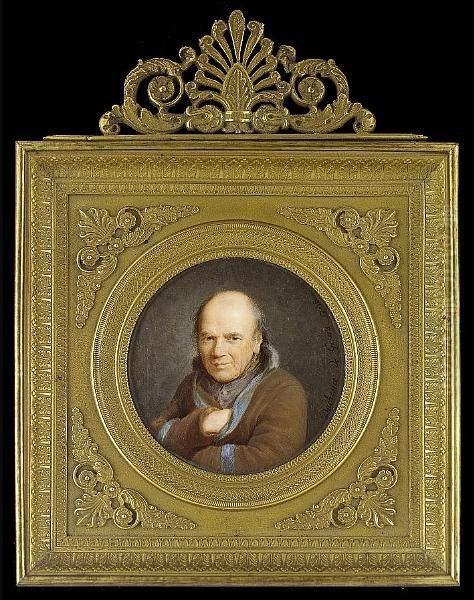 Jean-baptiste Duchesne, The Artist's Father, Wearing Brown Overcoat With Blue Trim, Over Mauve Jacket, His Right Hand Tucked Inside His Coat - view 1
