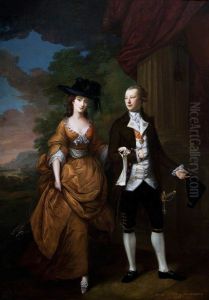 Nathaniel Curzon, 1st Baron Scarsdale (1726-1804) and his Wife Lady Caroline Colyear, Lady Scarsdale (1733-1812), walking in the Grounds at Kedleston by Nathaniel Hone