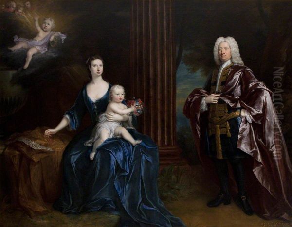 Sir Nathaniel Curzon, 4th Baronet Curzon (1676-1758) with his Wife, Mary Assheton, Lady Curzon (1695-1776) and their Son Nathaniel, later Nathaniel Curzon, 1st Baron Scarsdale (1726-1804) with their D - view 1