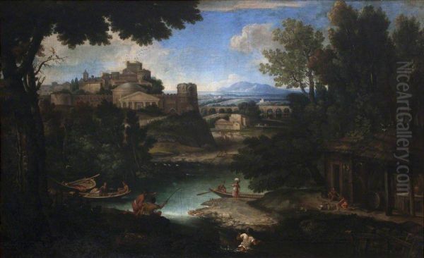 River Scene with Classical Buildings and Figures - view 1