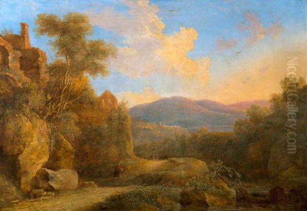 A Rocky Wooded Landscape with a Figure on a Path - view 1