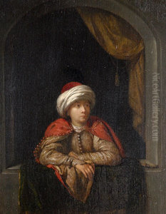 Young Armenian leaning at a Window by Caspar Netscher